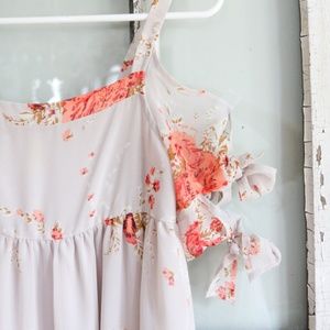 gray floral Free People cold shoulder midi dress